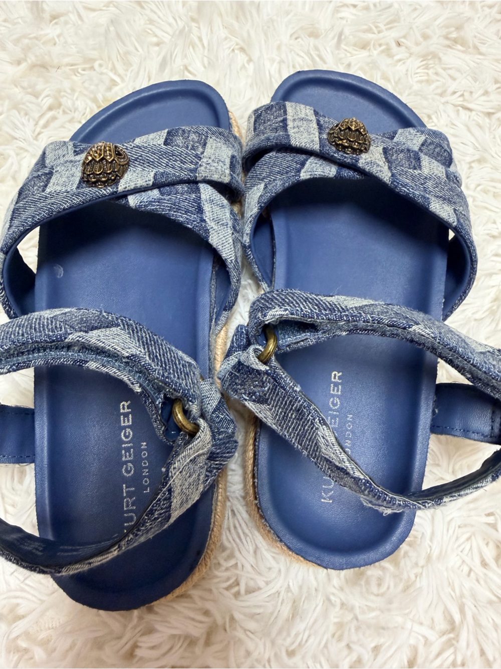 Kurt Geiger Kids Denim Blue Cross-Strap Slide Sandals